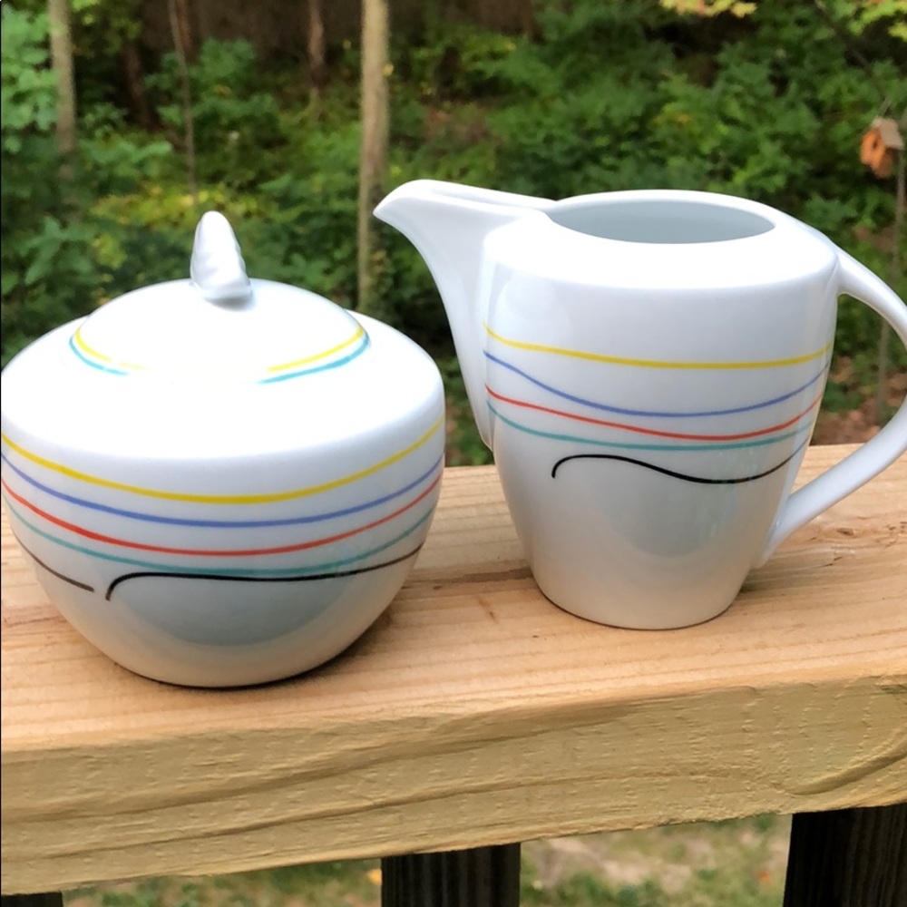 Color Threads Cream & Lidded Sugar Bowl by Mikasa Studio Nova